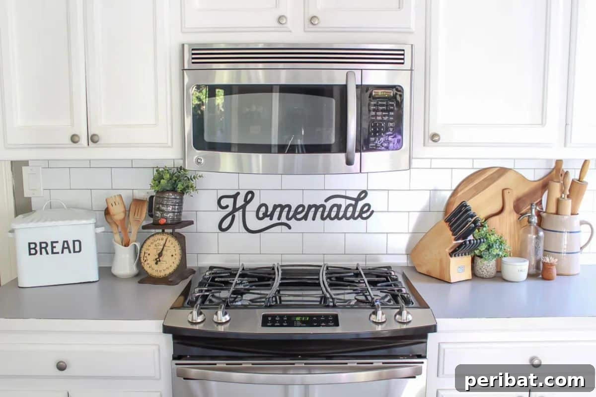 Charming Rustic Kitchens: DIY Decor and Craft Projects 59 Faux Subway Tile Backsplash