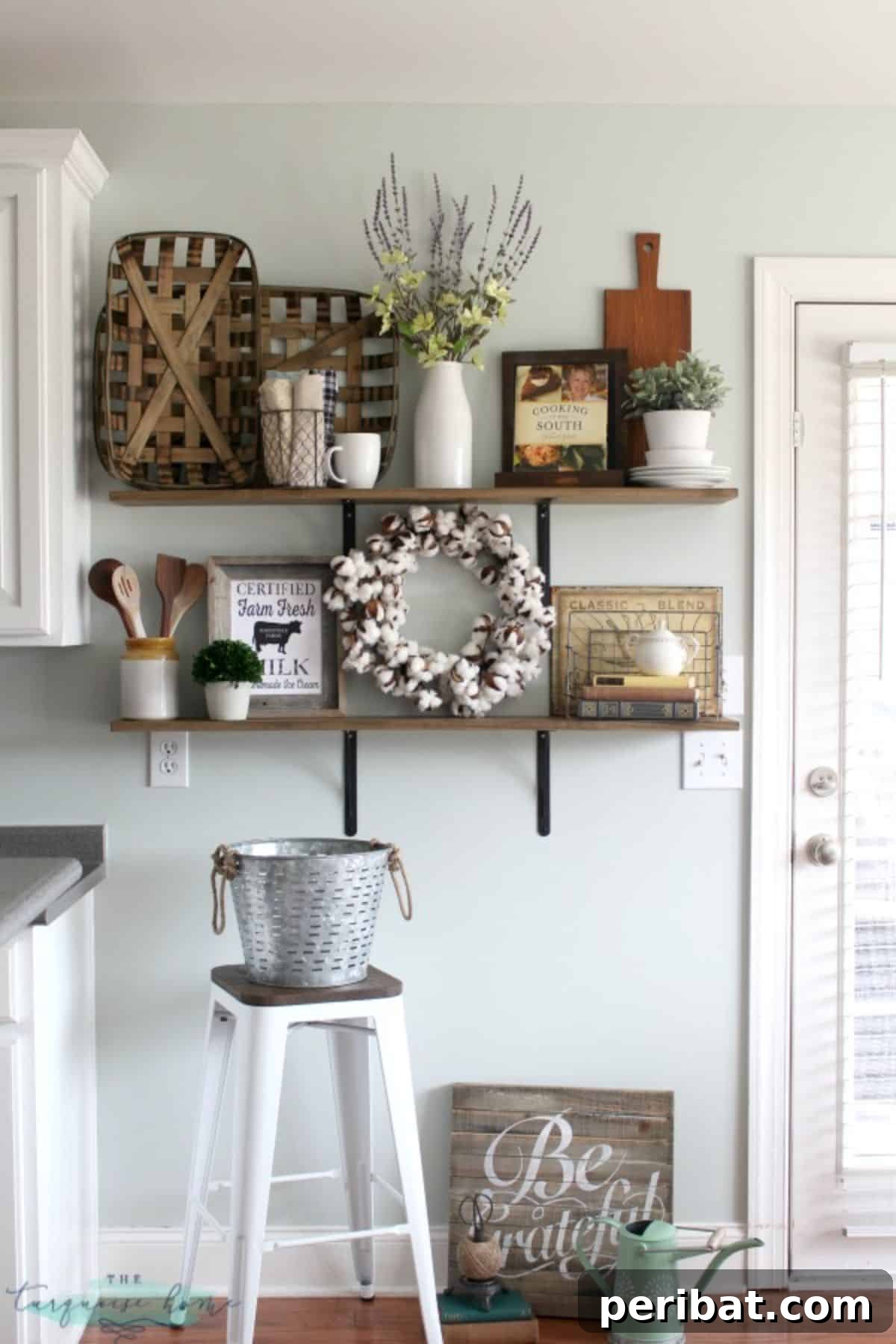Charming Rustic Kitchens: DIY Decor and Craft Projects 66 Decorating Shelves in a Farmhouse Kitchen