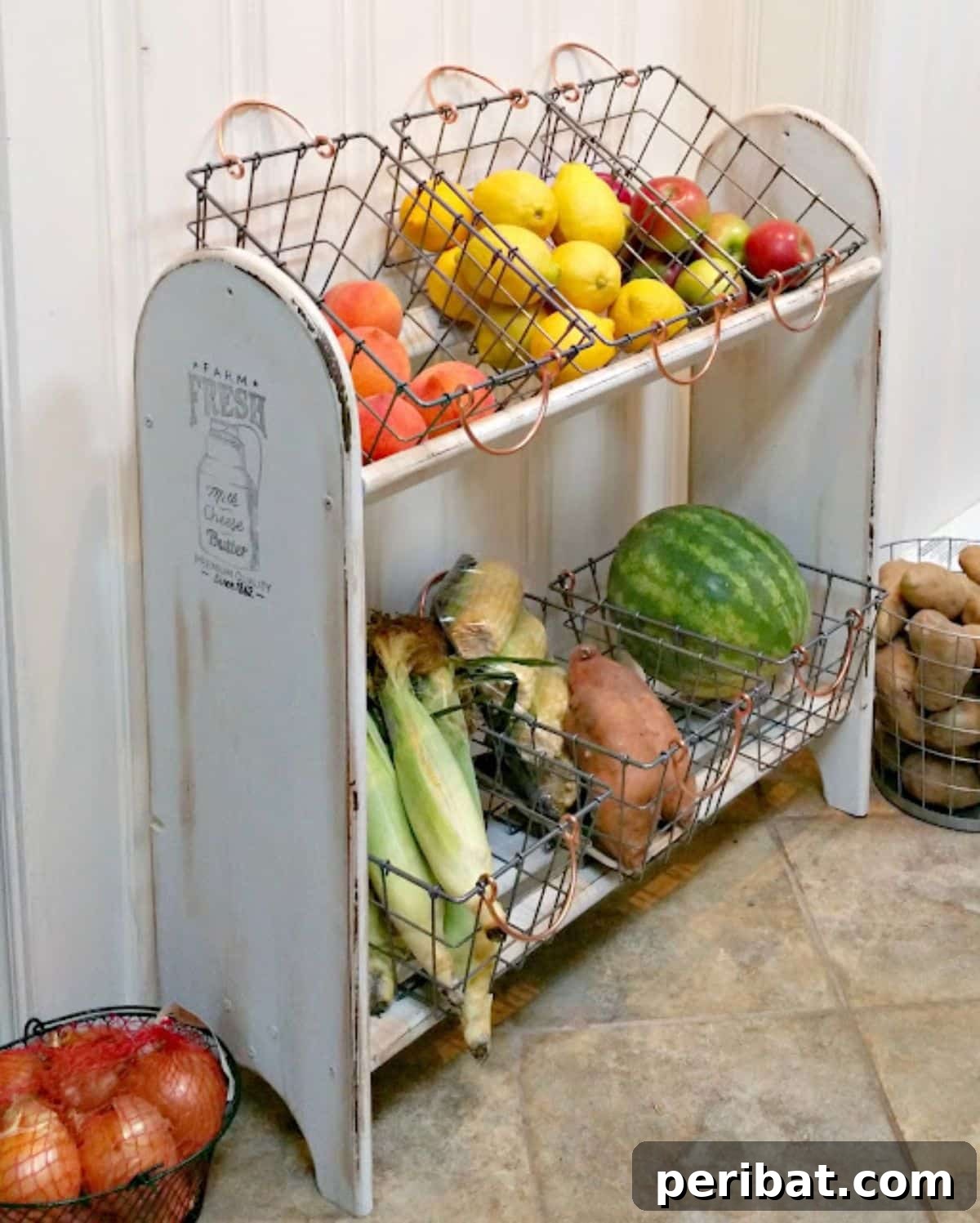 Charming Rustic Kitchens: DIY Decor and Craft Projects 96 Farmhouse Vegetable Stand