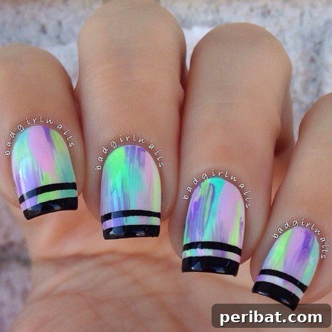 Pastel nails with black tips