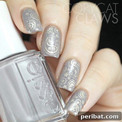 Grey and taupe metallic paisley patterning