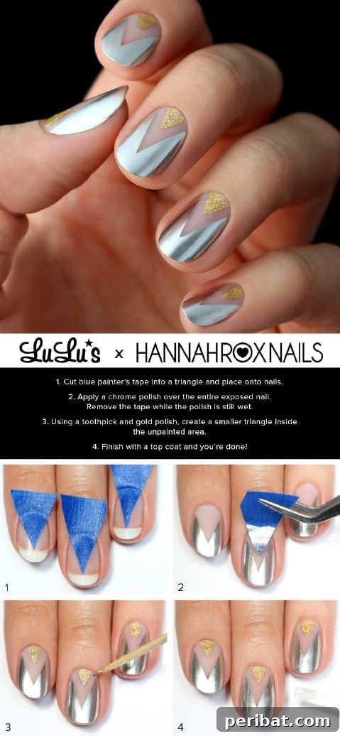 Gold and silver chevron nail tutorial