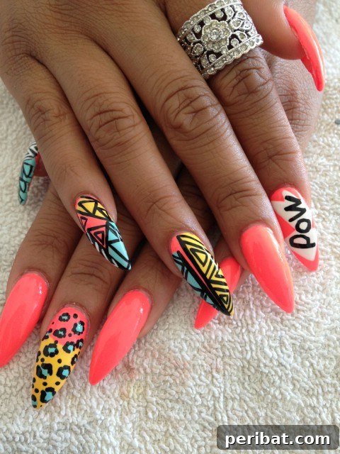 Boldly patterned “POW!” nails