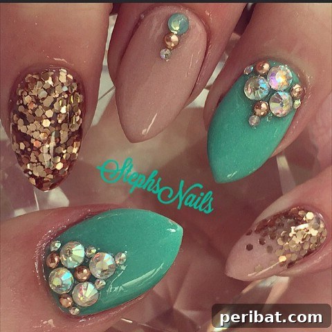 Rose-gold and green glitter