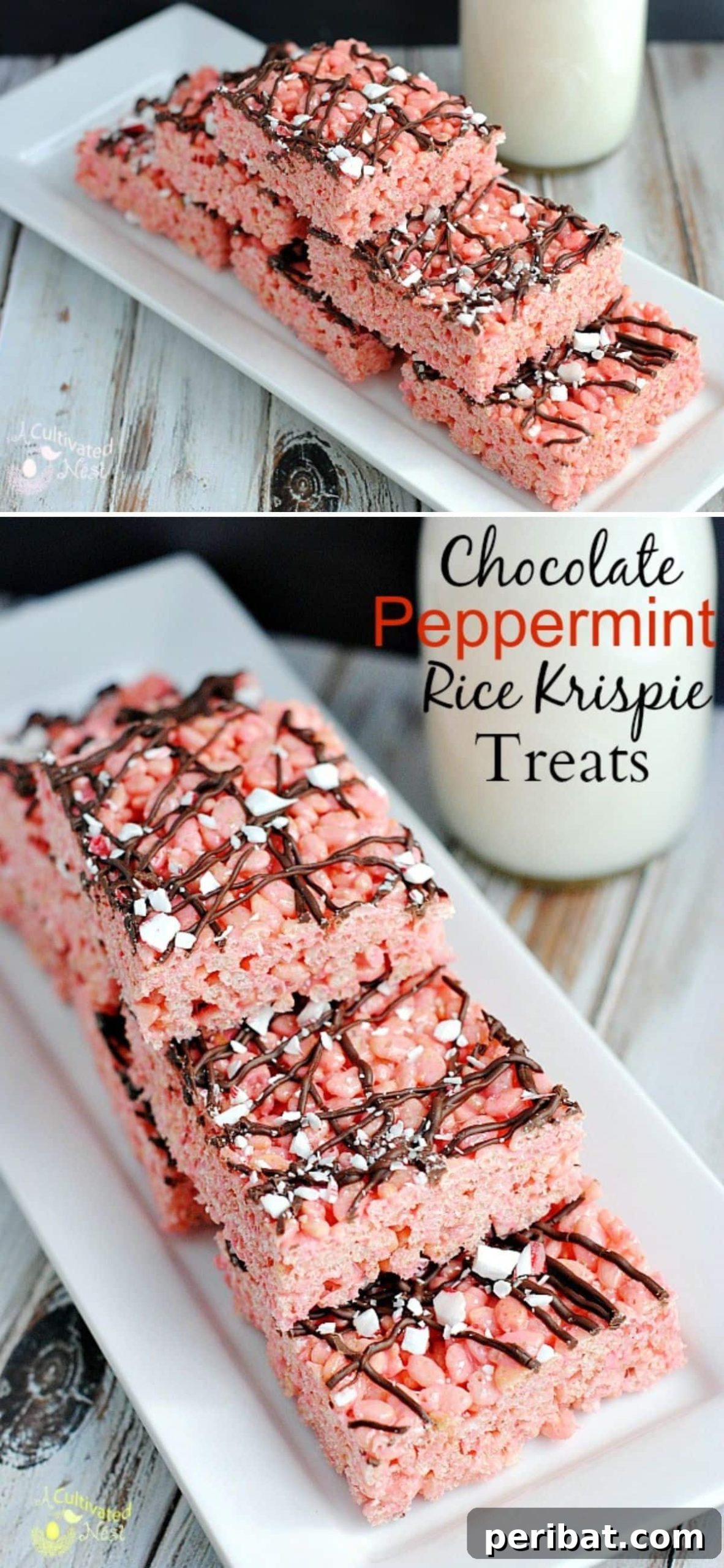 Festive Peppermint and Chocolate Rice Krispie Treats, ideal for holiday seasons.