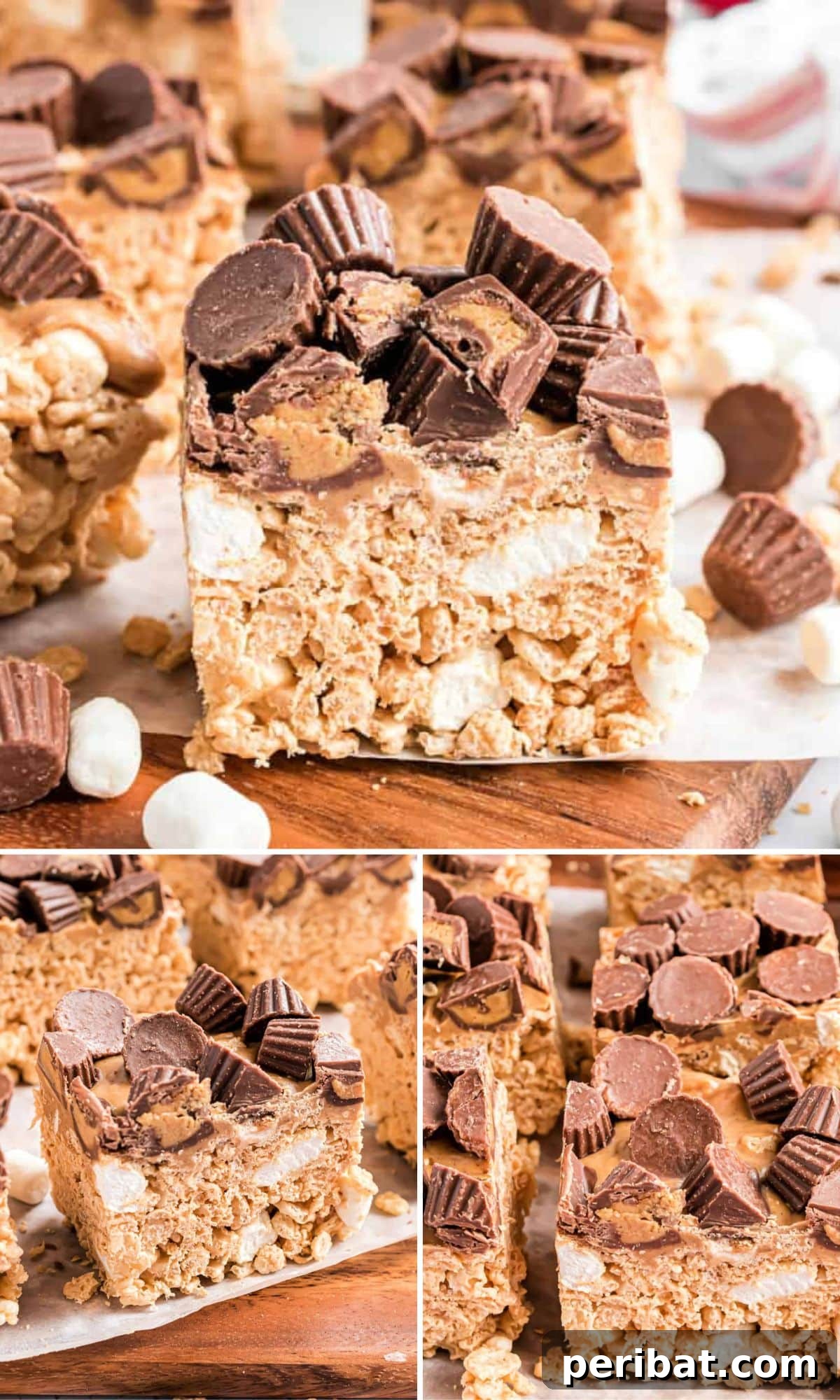 Decadent Fluffernutter Rice Krispie Treats, loaded with peanut butter and marshmallow goodness.