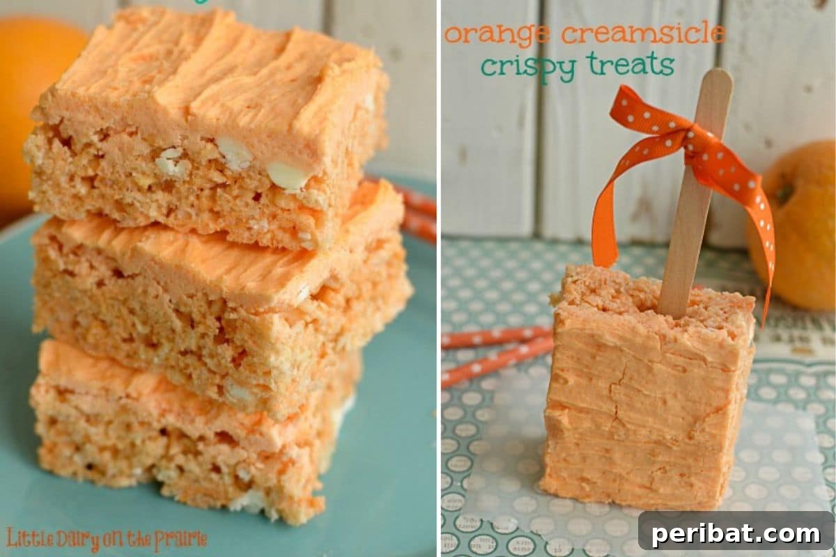 Refreshing Orange Creamsicle Crispy Pops, a nostalgic treat on a stick.