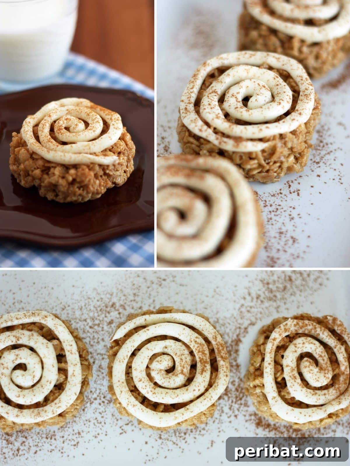 Sweet Cinnamon Roll Rice Krispie Treats, mimicking the classic breakfast pastry.