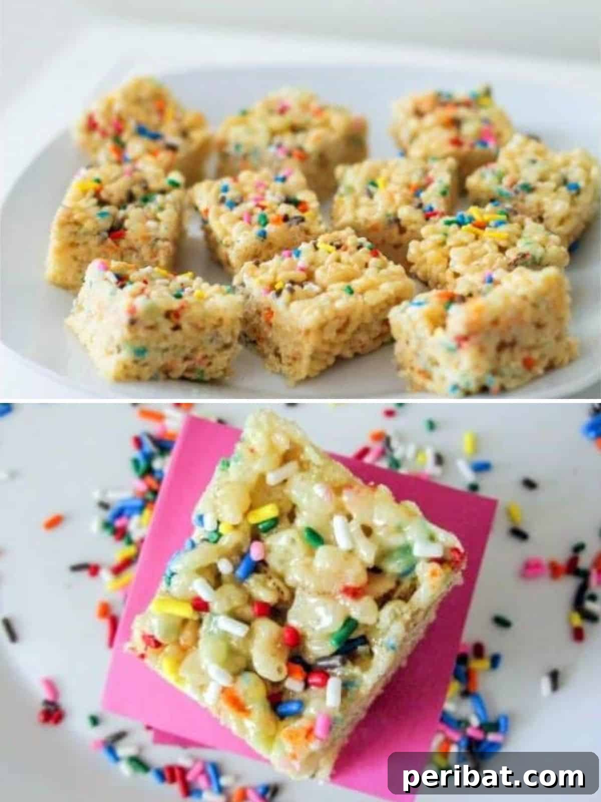Celebratory Birthday Cake Rice Krispie Treats, bursting with colorful sprinkles.