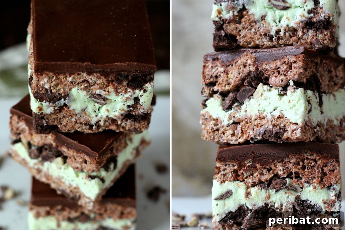 Elegant Mint Chocolate Rice Krispie Treats, featuring the classic combination of mint and chocolate.