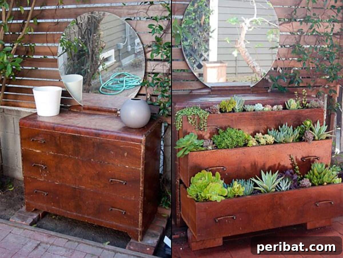 Dresser Reimagined 39 Stunning Upcycling Projects 20 Old Dresser Turned Into a Lovely and Fresh Garden