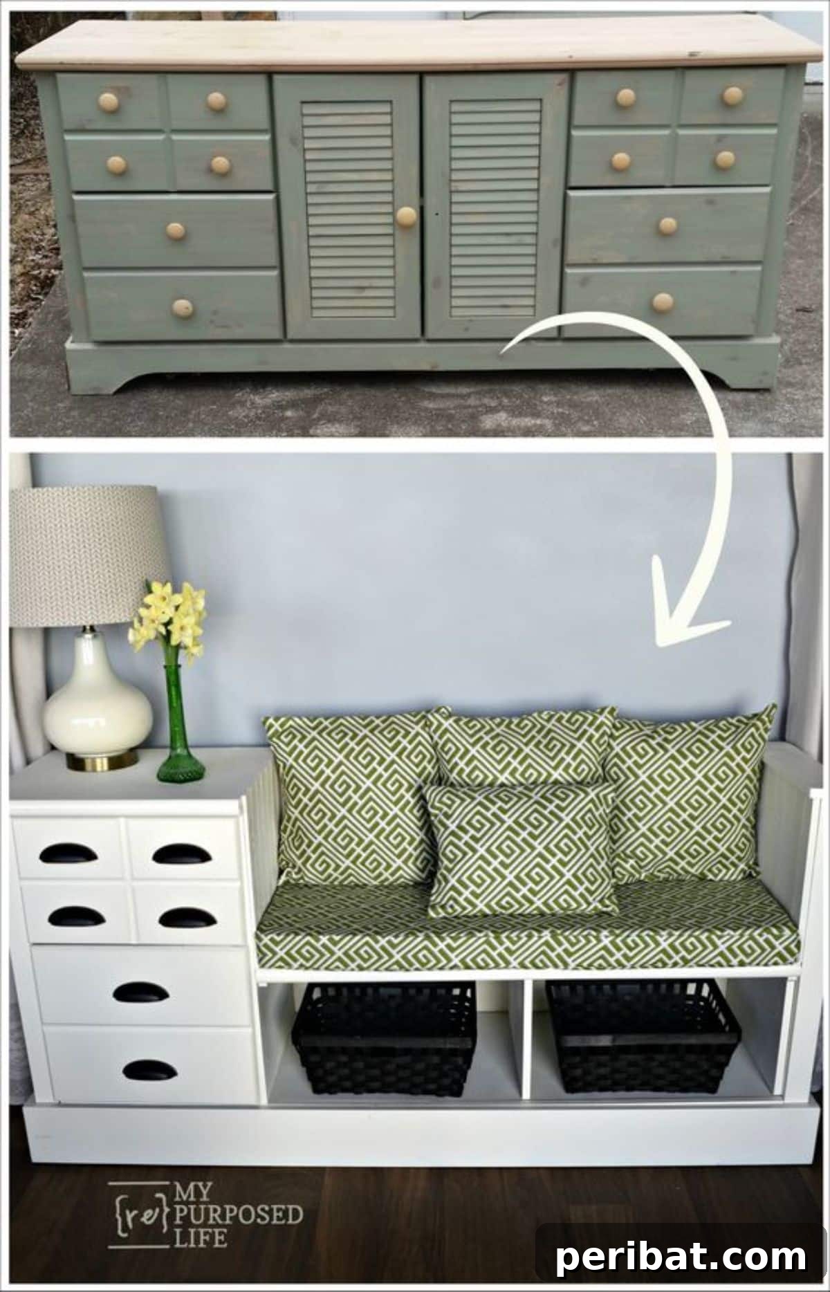 Dresser Reimagined 39 Stunning Upcycling Projects 7 Storage Bench Made From a Dresser