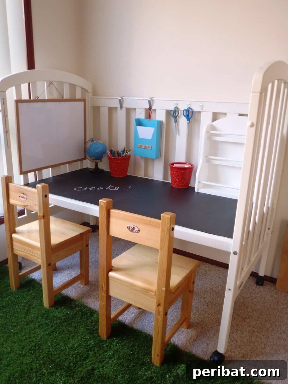 Cribs Reimagined 37 Clever Upcycling Ideas 21 Old cot repurposed into a desk with a chalkboard top