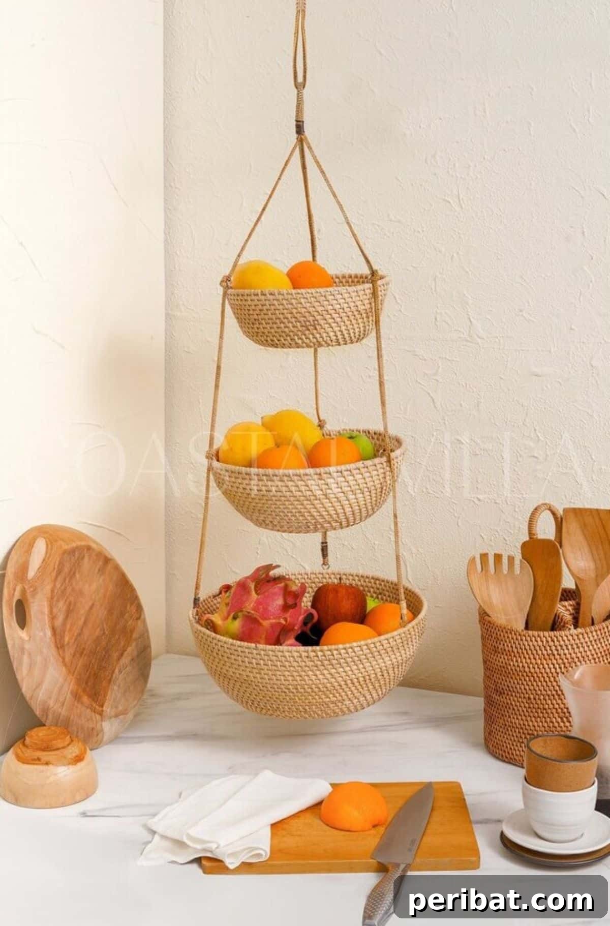Hanging Woven Three-Tiered Fruit Basket