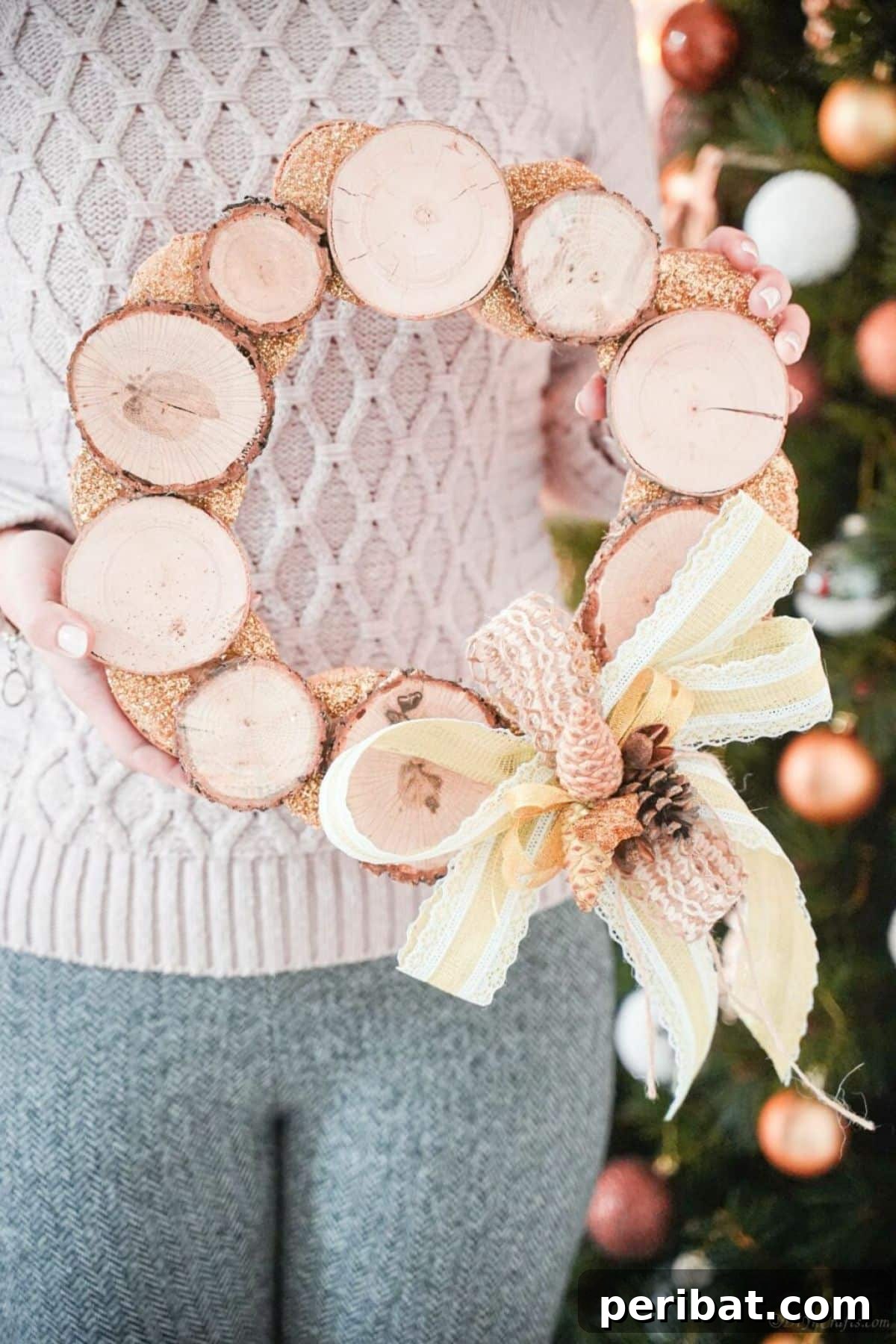 Rustic Wood Slice Door Wreath With Pinecones
