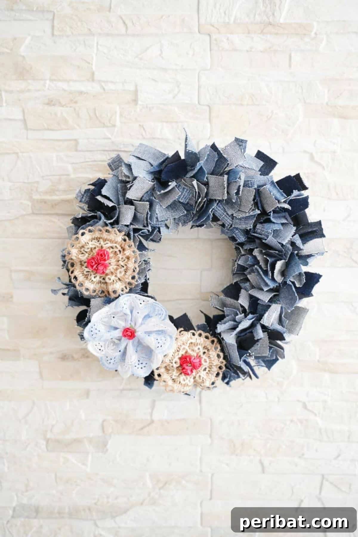 Easy Denim Rag Wreath Using Upcycled Jeans