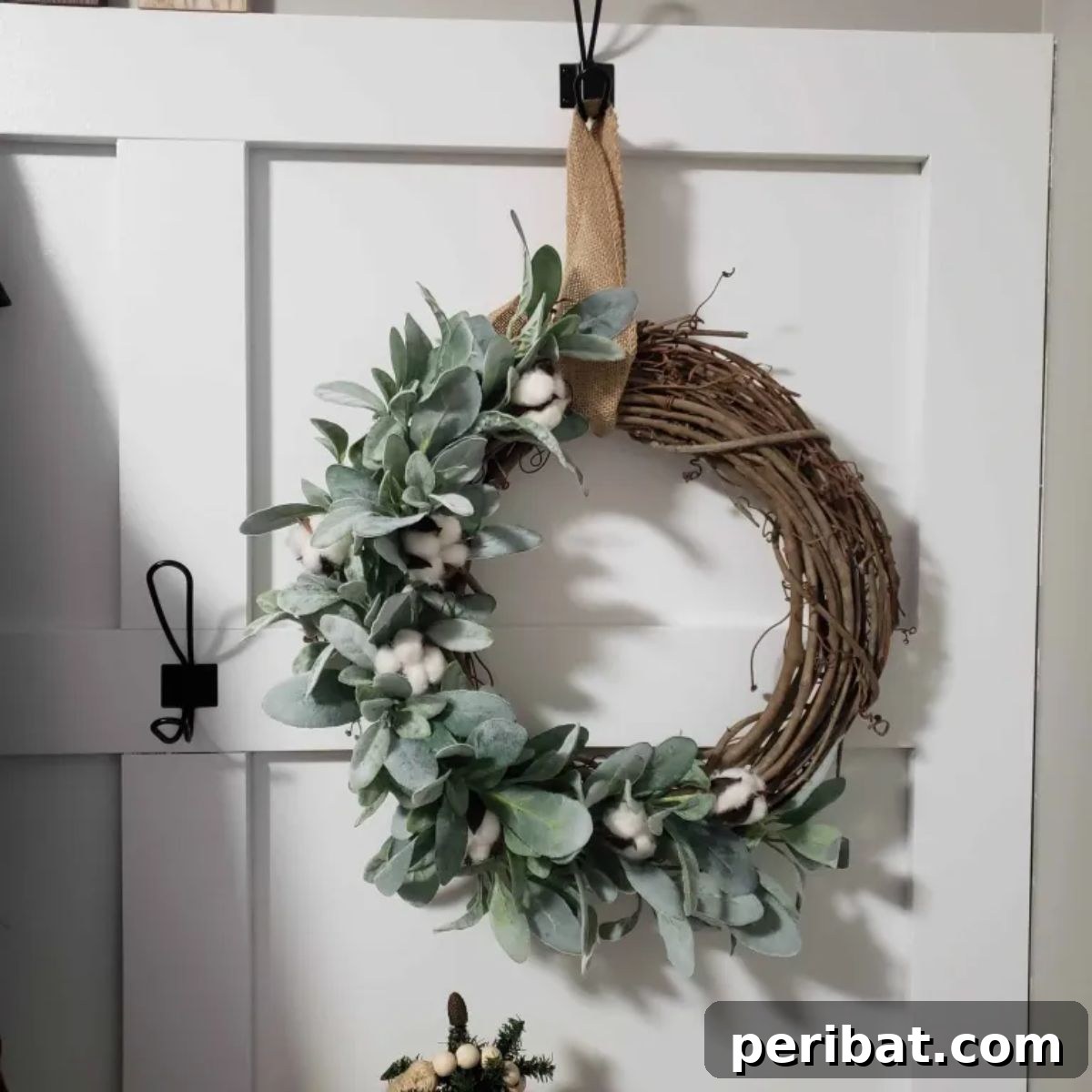 Budget-Friendly Lamb’s Ear and Cotton Winter Wreath
