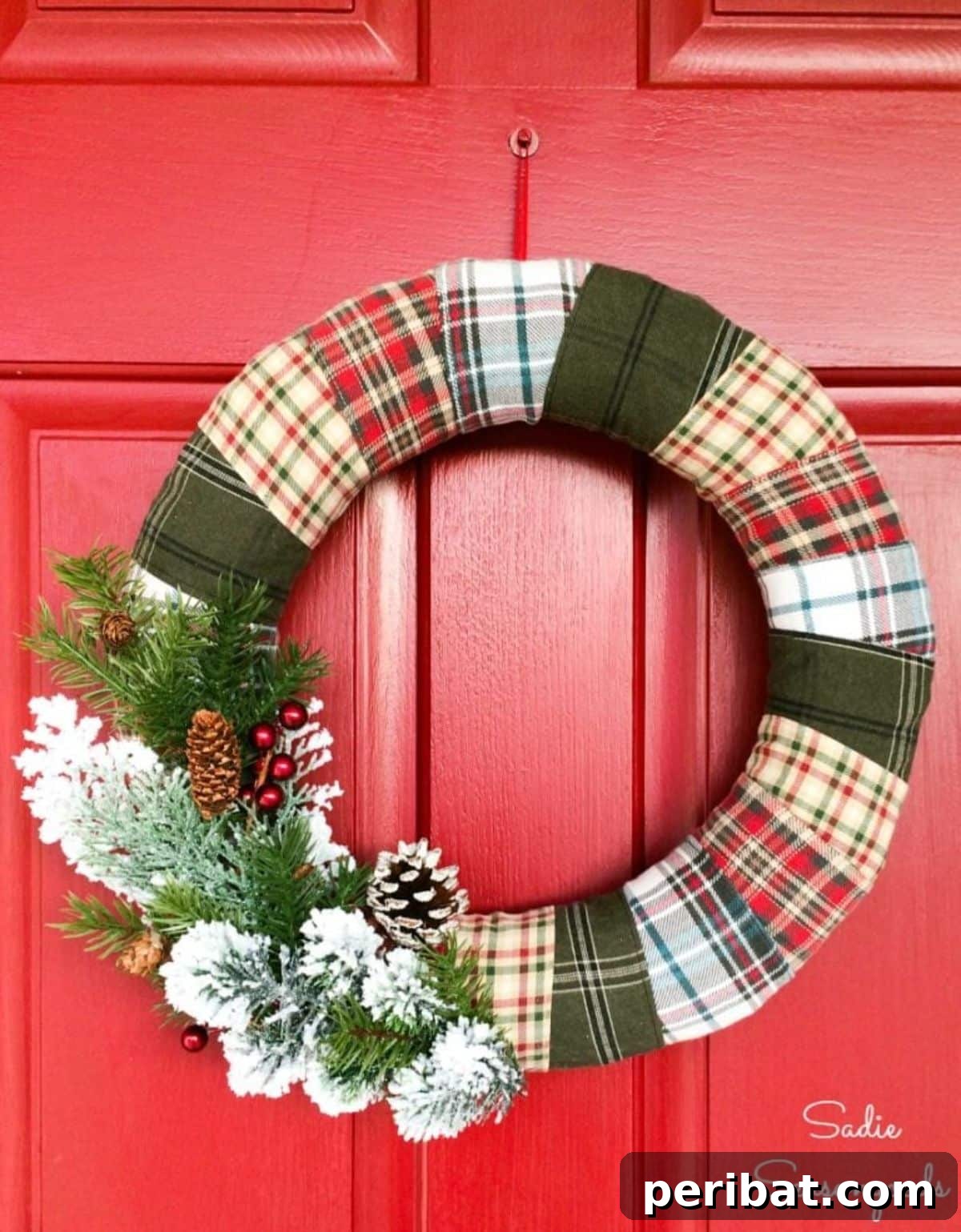 Plaid Christmas Wreath from Recycled Flannel Shirts