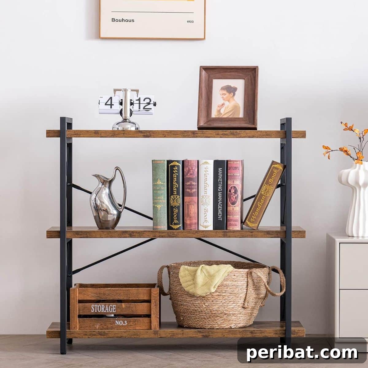 21 Transforming Shelves: Clever Designs for Dynamic Spaces 11 The HCHQHS 3-tier industrial open book shelf, combining robust functionality with a modern aesthetic for versatile storage.