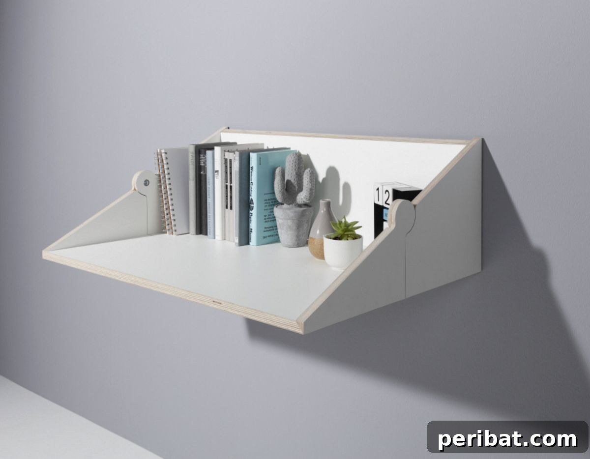 21 Transforming Shelves: Clever Designs for Dynamic Spaces 12 A simple yet effective shelf design that quickly converts into a temporary desk, perfect for flexible workspaces.