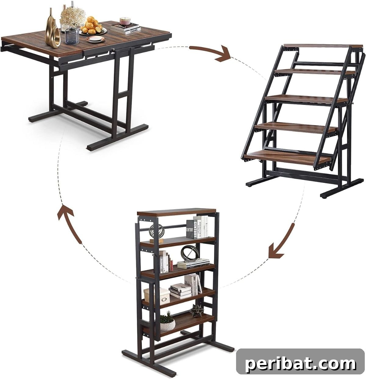 21 Transforming Shelves: Clever Designs for Dynamic Spaces 17 The Yoluckea convertible shelf table demonstrating its seamless transformation from a storage unit to a functional table.