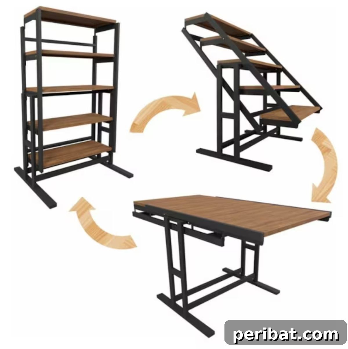 21 Transforming Shelves: Clever Designs for Dynamic Spaces 3 A stylish DIY convertible shelf seamlessly transitioning from a sleek table to a compact shelving unit.