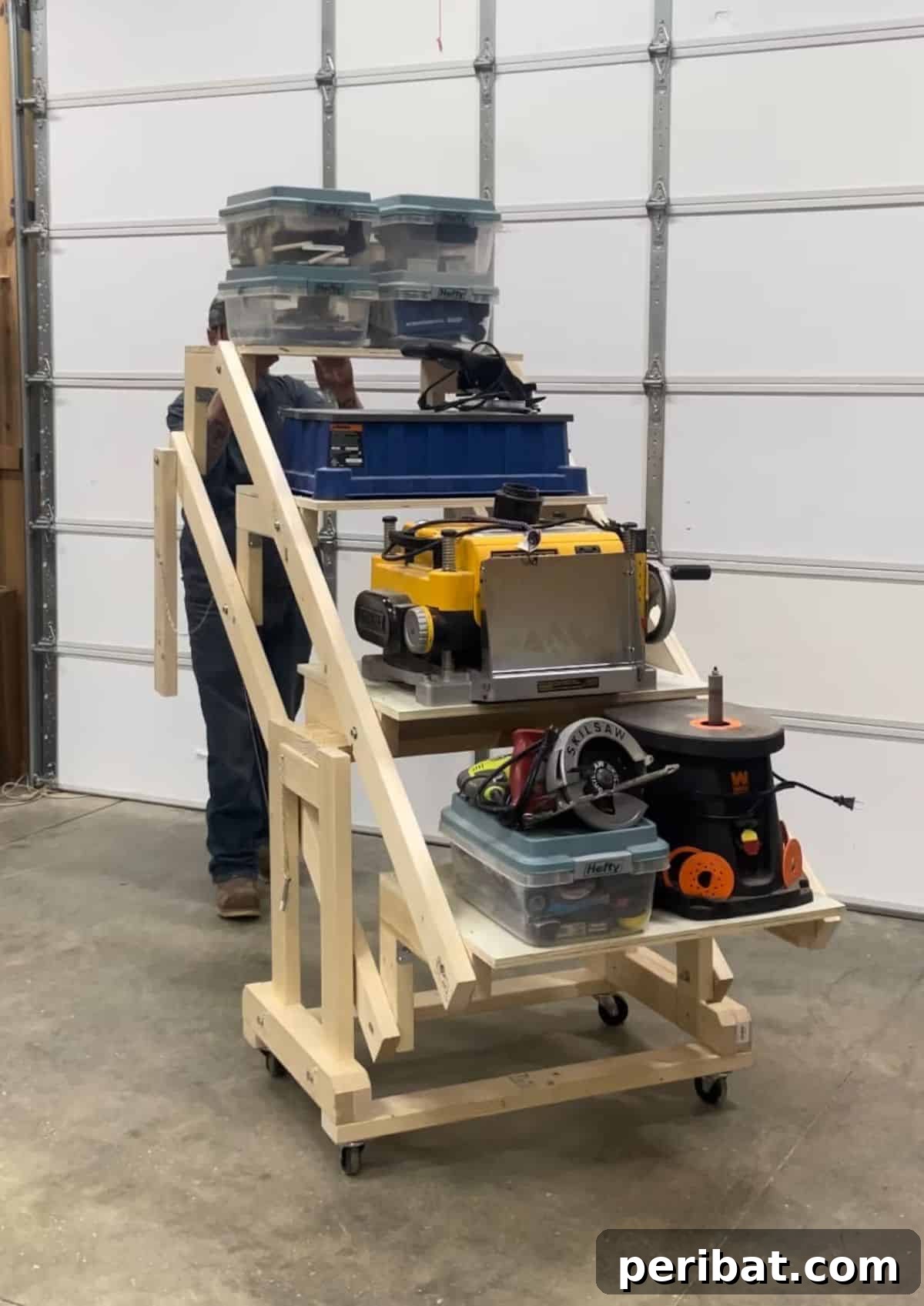 21 Transforming Shelves: Clever Designs for Dynamic Spaces 5 A sturdy transforming shelf that converts into a functional workbench, ideal for DIY enthusiasts in compact spaces.