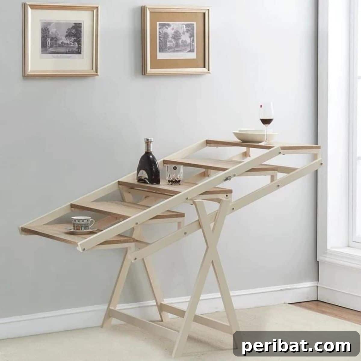 21 Transforming Shelves: Clever Designs for Dynamic Spaces 6 The ALWEEN convertible dining table seamlessly transforms into a utility shelf, perfect for small apartment living.