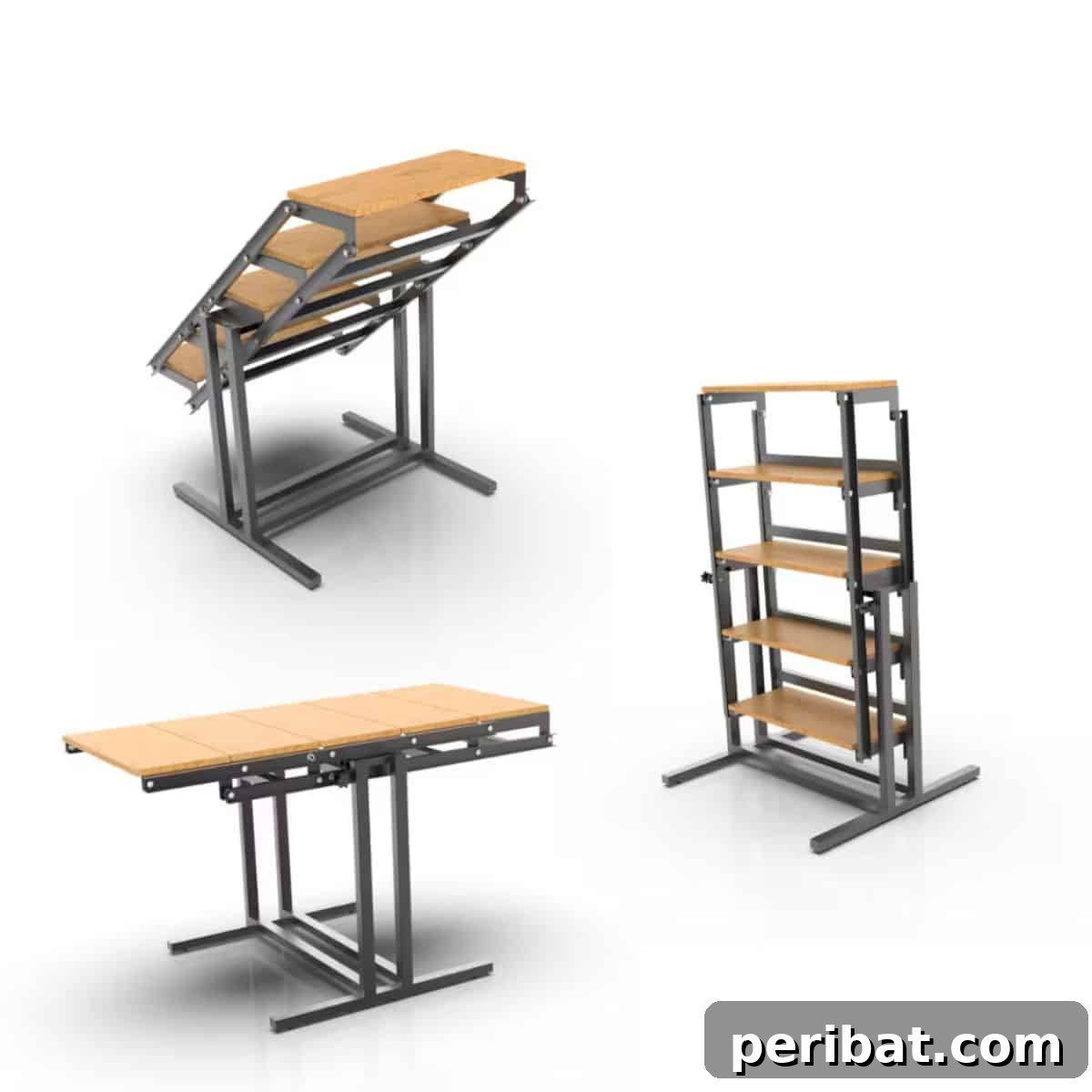 21 Transforming Shelves: Clever Designs for Dynamic Spaces 7 The ingenious Brefhome convertible furniture, serving as a bookshelf, desk, and dining table, perfect for multi-functional living.
