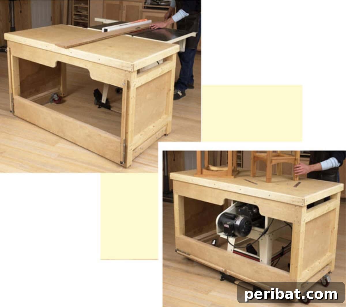 40 DIY Workbench Projects for Your Workshop 15 Space-Saving Double-Duty Tablesaw Workbench