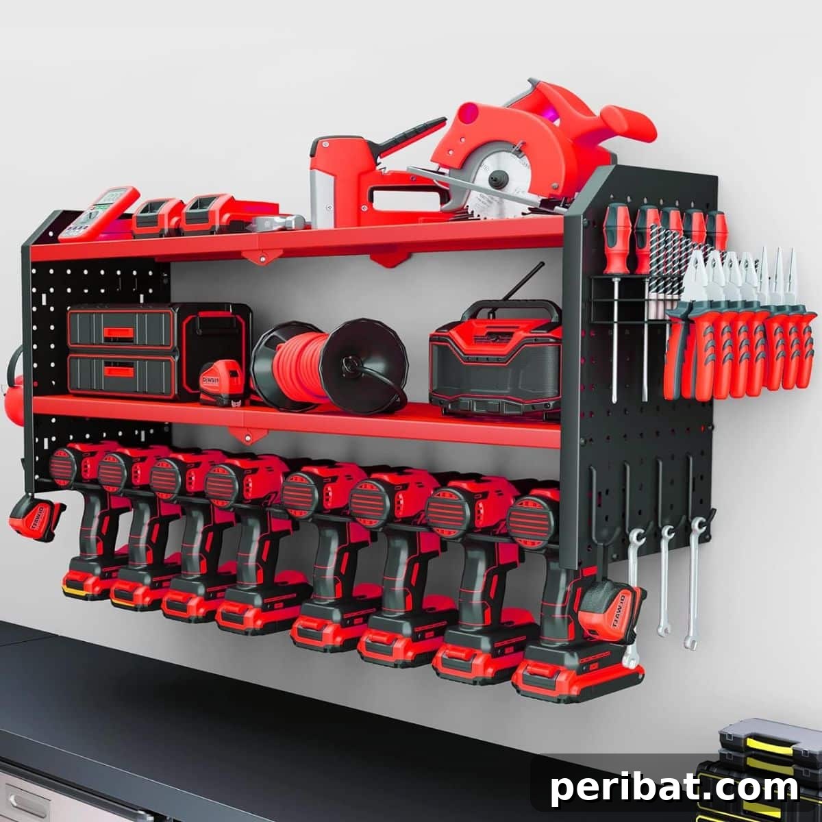 Smart Power Tool Storage Solutions 22 KAFAHOM Power Tool Shelf with 12 Hooks