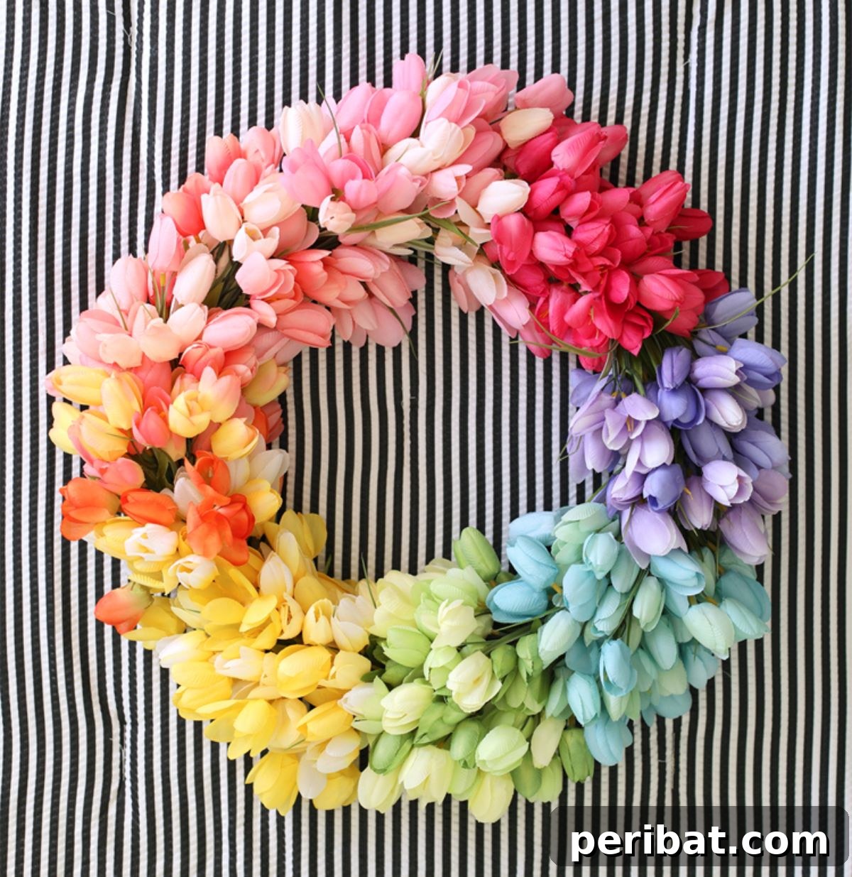 Craft Your Spring: 50 Fresh Home Decor Ideas 13 Rainbow Tulip Wreath