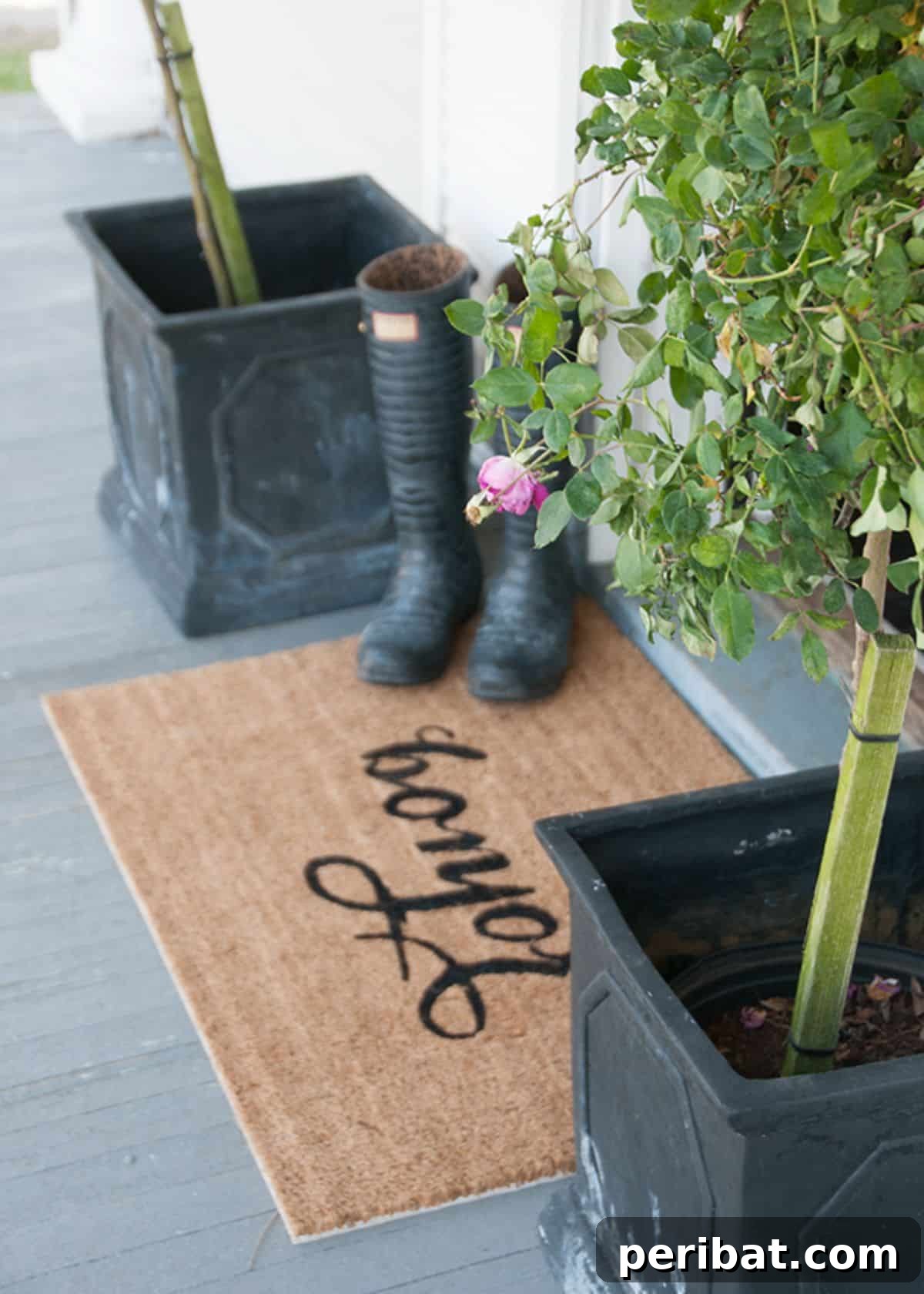 Craft Your Spring: 50 Fresh Home Decor Ideas 24 ‘Bonjour’ Stenciled Doormat DIY