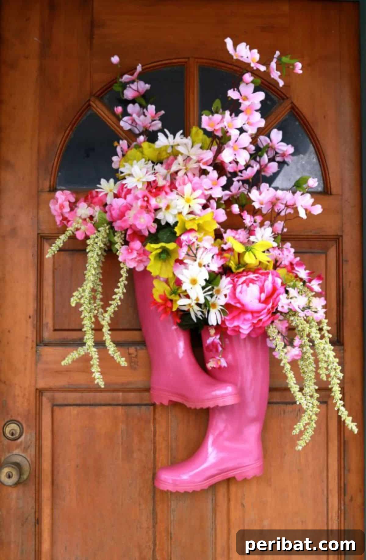 Craft Your Spring: 50 Fresh Home Decor Ideas 34 Pink Spring Florals Boot Swag