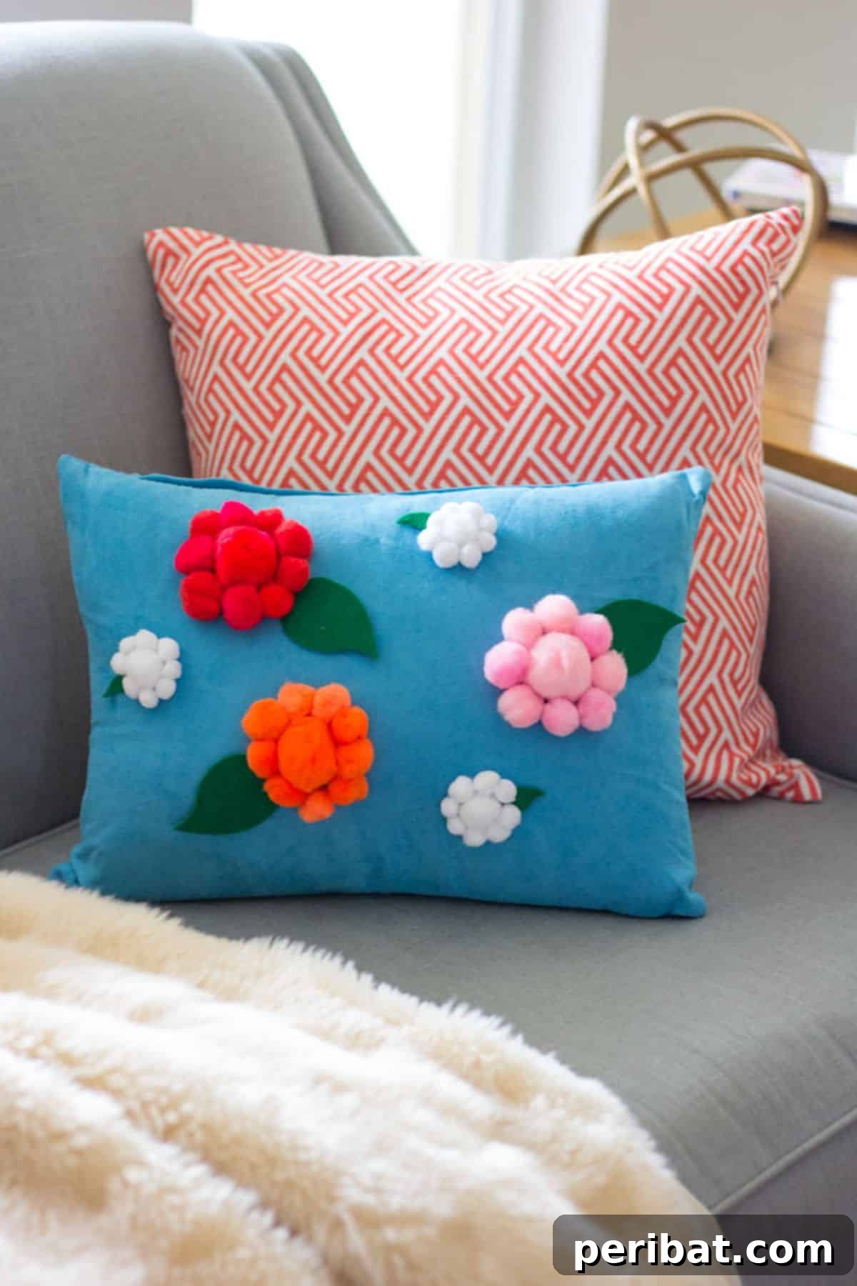 Craft Your Spring: 50 Fresh Home Decor Ideas 38 DIY Pom-Pom Flower Pillow
