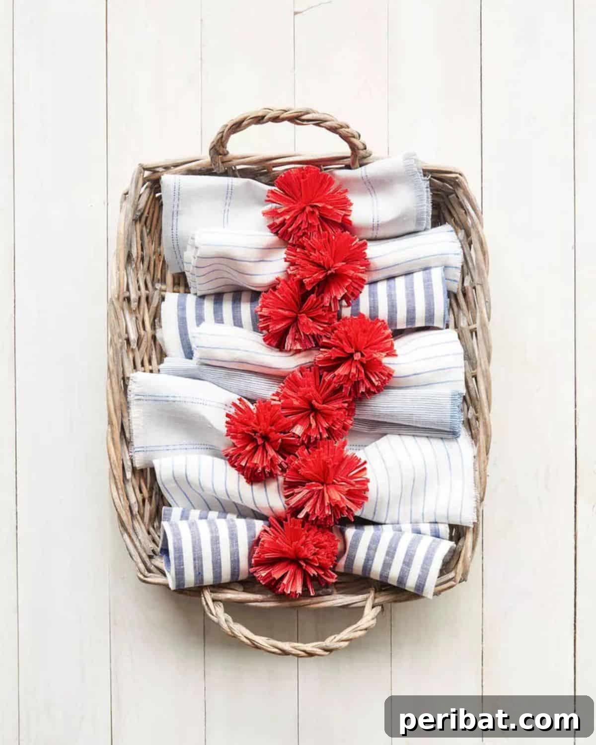 Creative DIY Memorial Day Decor Ideas 14 Raffia Pom-Pom Napkin Rings