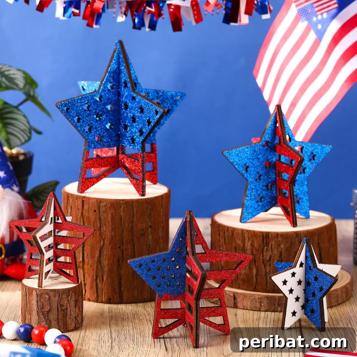 Creative DIY Memorial Day Decor Ideas 23 Patriotic Rustic Wooden 3D Star Tabletop Centerpiece
