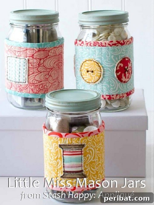 Parça Kumaşlardan Muhteşem Projeler: 100'den Fazla Yaratıcı Değerlendirme Fikri 11 DIY Fabric Mason Jars for Organization