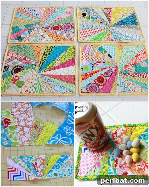 Parça Kumaşlardan Muhteşem Projeler: 100'den Fazla Yaratıcı Değerlendirme Fikri 19 DIY Fabric Starburst Mug Rug