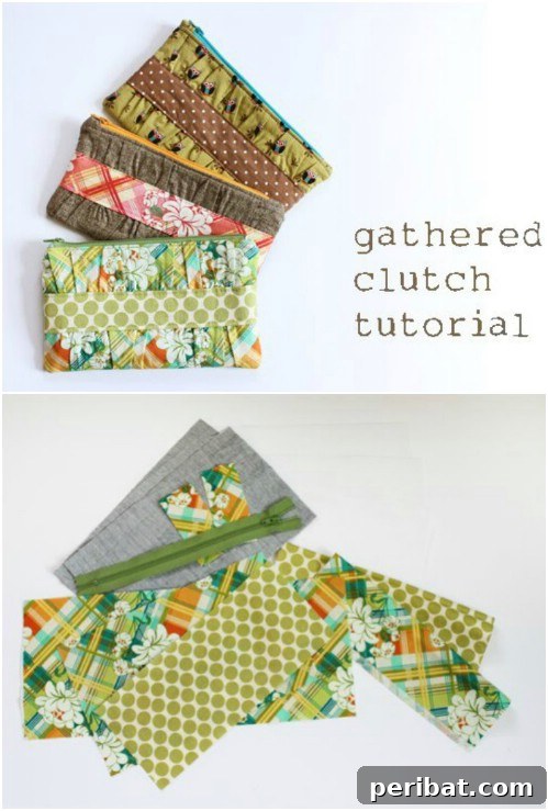 Parça Kumaşlardan Muhteşem Projeler: 100'den Fazla Yaratıcı Değerlendirme Fikri 39 DIY Fabric Gathered Clutch for Makeup or Purses