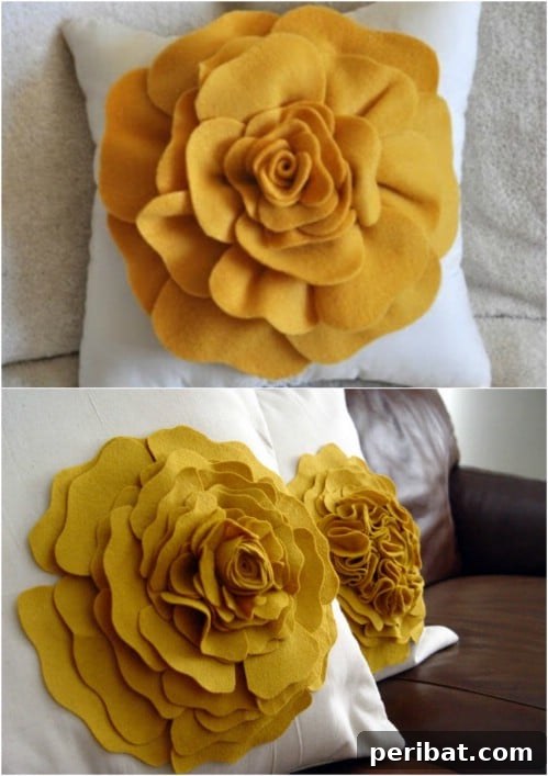 Parça Kumaşlardan Muhteşem Projeler: 100'den Fazla Yaratıcı Değerlendirme Fikri 5 DIY Fabric Flower Decorative Pillow
