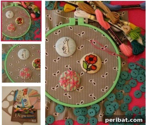 Parça Kumaşlardan Muhteşem Projeler: 100'den Fazla Yaratıcı Değerlendirme Fikri 45 DIY Fabric Scrap Embroidered Buttons