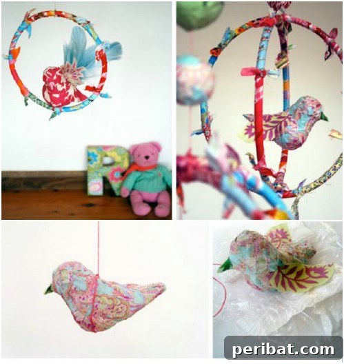 Parça Kumaşlardan Muhteşem Projeler: 100'den Fazla Yaratıcı Değerlendirme Fikri 58 DIY Fabric Scrap Vintage Baby Mobile