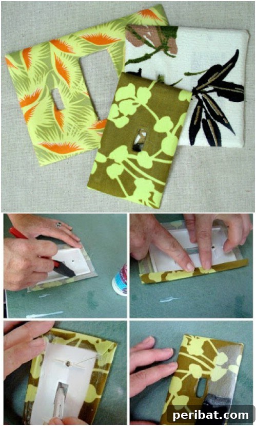 Parça Kumaşlardan Muhteşem Projeler: 100'den Fazla Yaratıcı Değerlendirme Fikri 60 DIY Fabric Scrap Decoupage Light Switch Cover