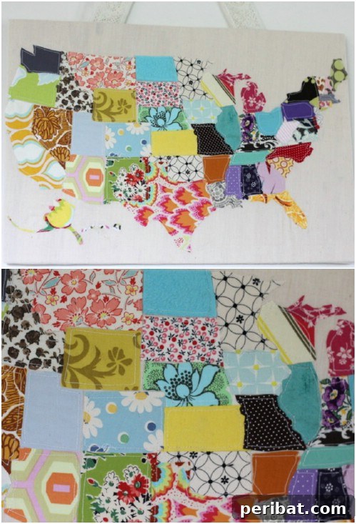 Parça Kumaşlardan Muhteşem Projeler: 100'den Fazla Yaratıcı Değerlendirme Fikri 70 DIY Fabric Scrap US Map Wall Art