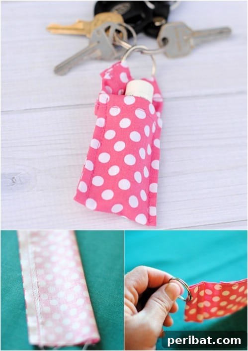 Parça Kumaşlardan Muhteşem Projeler: 100'den Fazla Yaratıcı Değerlendirme Fikri 9 DIY Fabric Chapstick Holder Keychain
