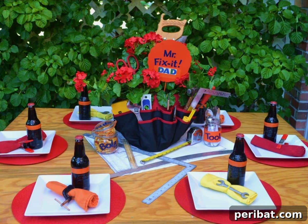 31 Homemade Father's Day Decor and Gift Ideas 6 Father’s Day Mr. Fix-it | Tool-Time Centerpiece