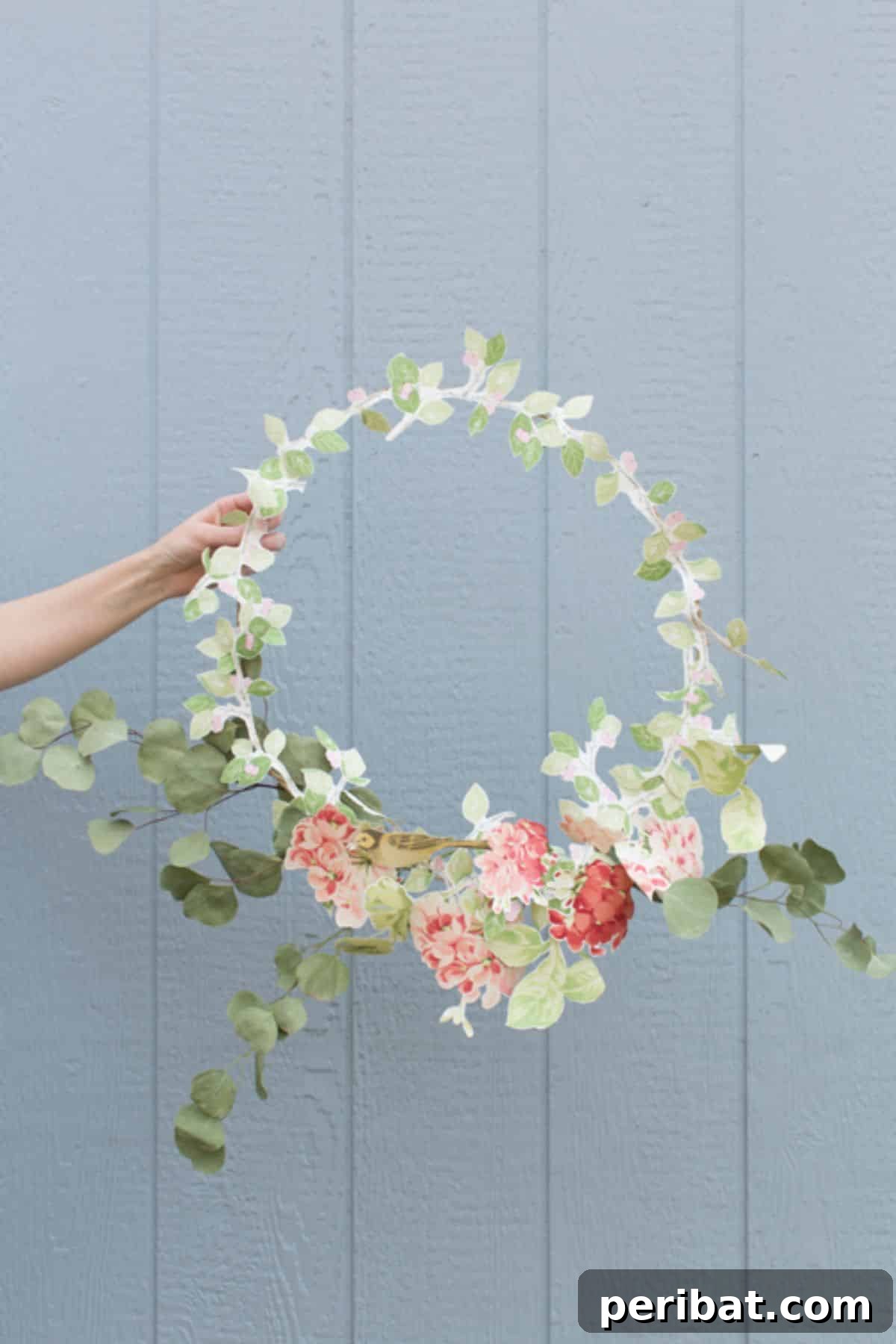 Transform wallpaper into an exquisite floral wreath for birthday decorations