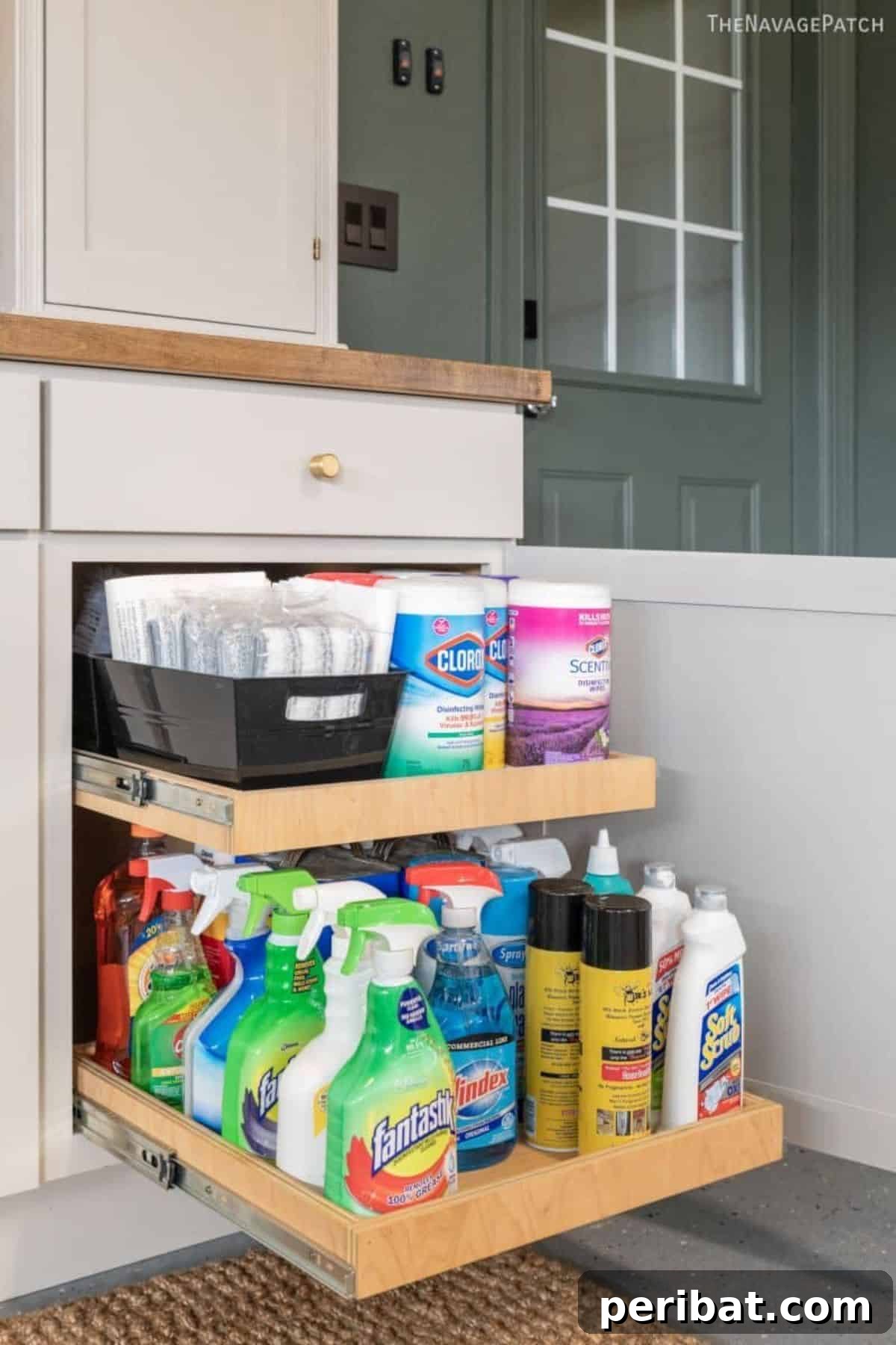 DIY Slide-Out Shelves transforming lower cabinets into organized, accessible havens, eliminating the need for back-breaking searches.