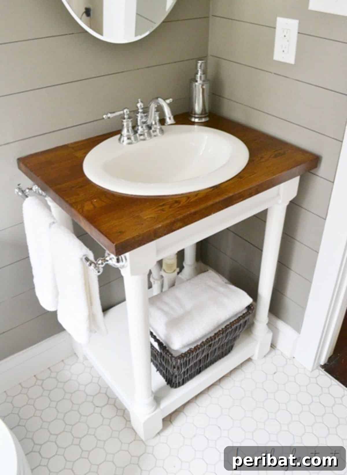 DIY Butcher Block Vanity, an open and airy design making small bathrooms feel more expansive, cost-effectively using leftover butcher block.